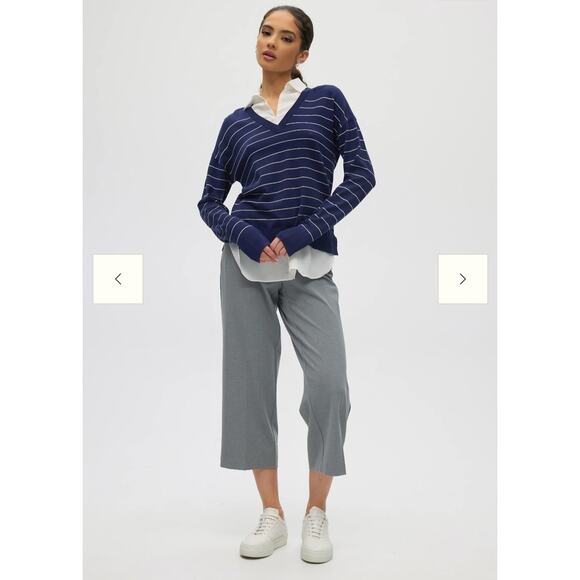 NEW Hilary Radley V-Neck Sweater Top Combo Blue & Off-White Stripes (Size: XXL) - Picture 1 of 5